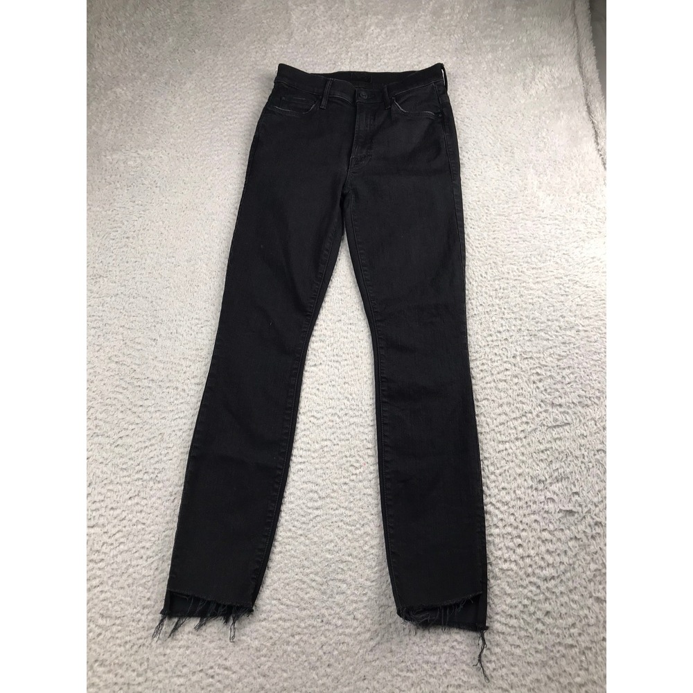 Mother The Stunner Zip Ankle Step Fray Jeans Women 25 (26x27) Not Guilty Black